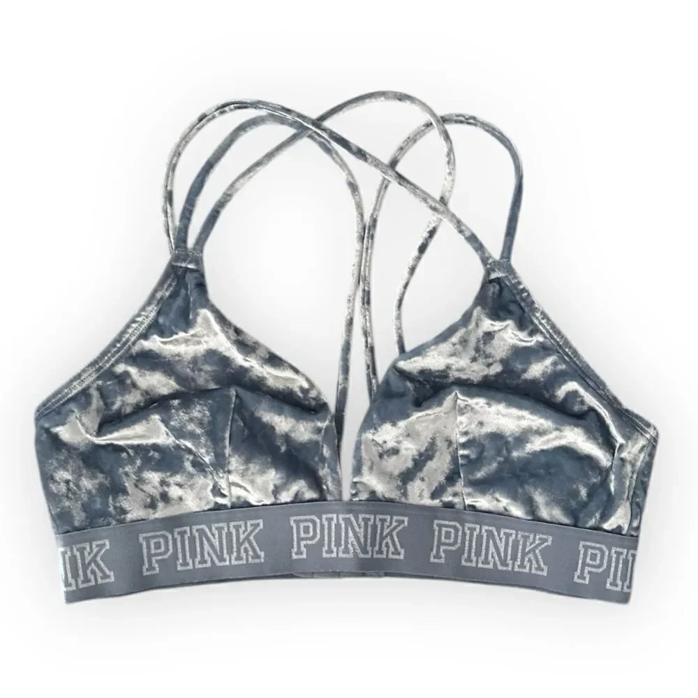 PINK Victoria’s Secret Crushed Velvet Bralette Blue Size Large